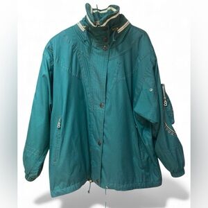 Vintage Bogner Women’s Ski Jacket Size 12 Green Embroidered Hooded‎ Multi-Pocket